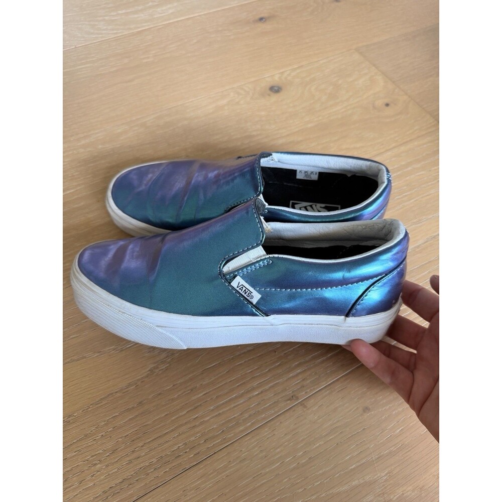 Vans Slip-On Pro Shoes Men 5.5 Women 7 Blue Iridescent Skate Sneakers